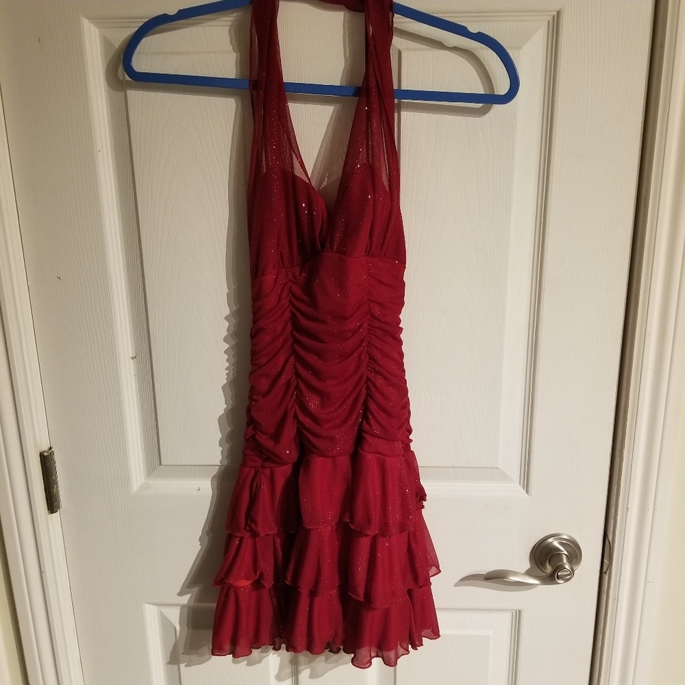 XOXO Red Mini Cocktail Halter Dress (S)